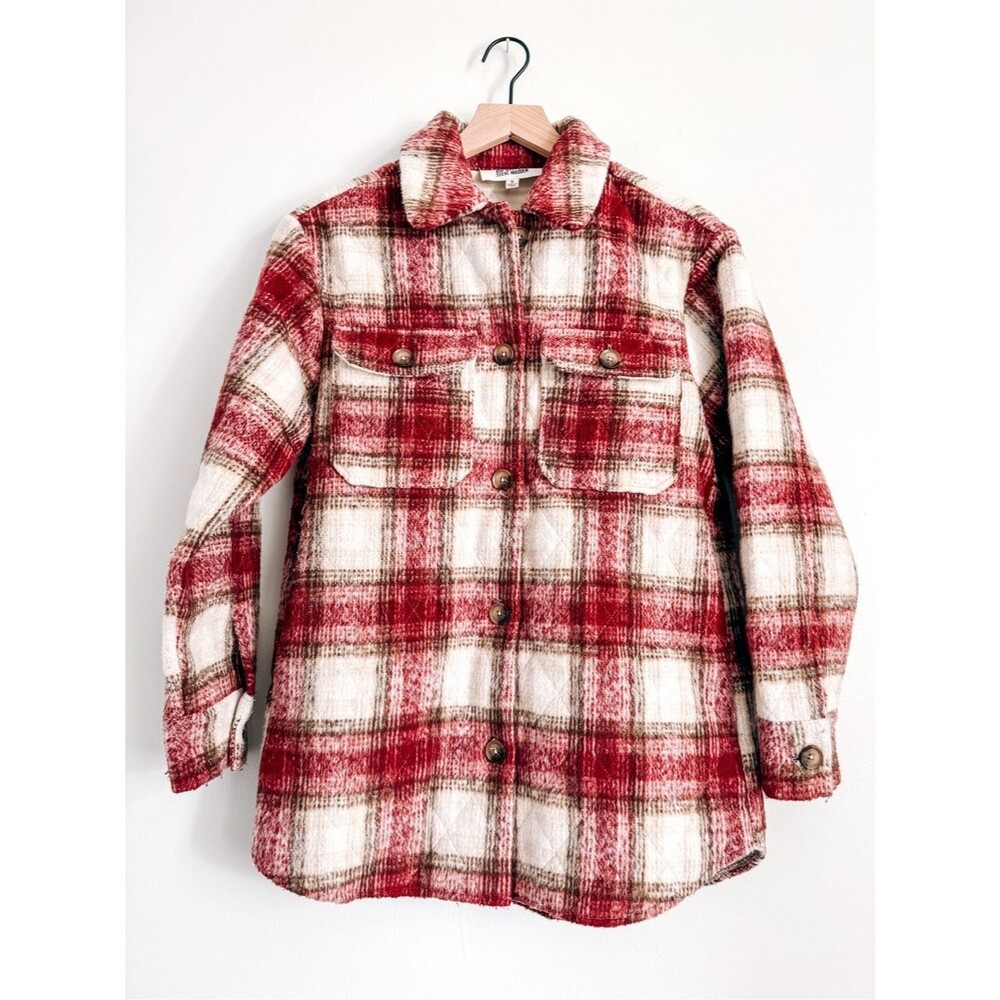 BB Dakota Steve Madden Red Cream Plaid Sherpa Shirt Jacket S
